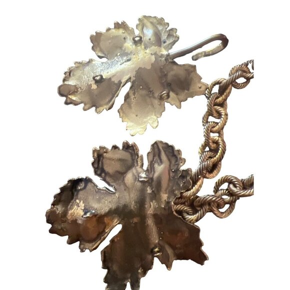 Vintage Demi Parure Set of Necklace Bracelet Huge Gold Plate Maple Leaves - Picture 7 of 14